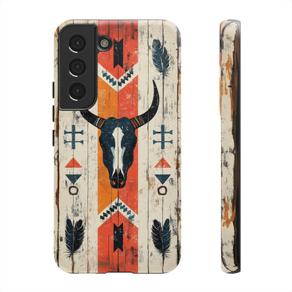 Rustic Western Bull Skull Tough Samsung Galaxy Case – Distressed Wood Design, Dual-Layer Protection