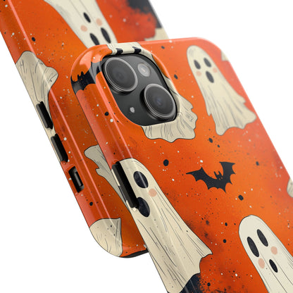 Spooky Ghosts & Bats iPhone Case – Vibrant Orange Halloween Design