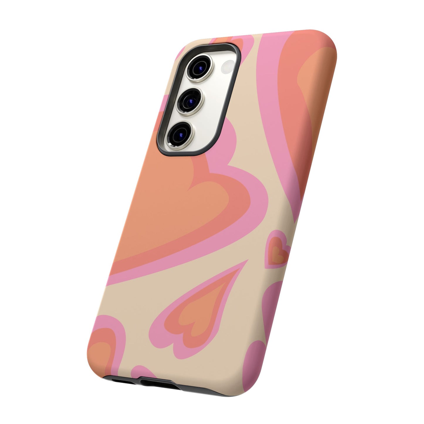 Retro Pink Hearts Samsung Galaxy Case – Shock-Resistant, Matte Finish, Dual-Layer Protection