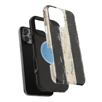 Vintage Vertical Stripe MagSafe iPhone Case - Black & White Grunge Design