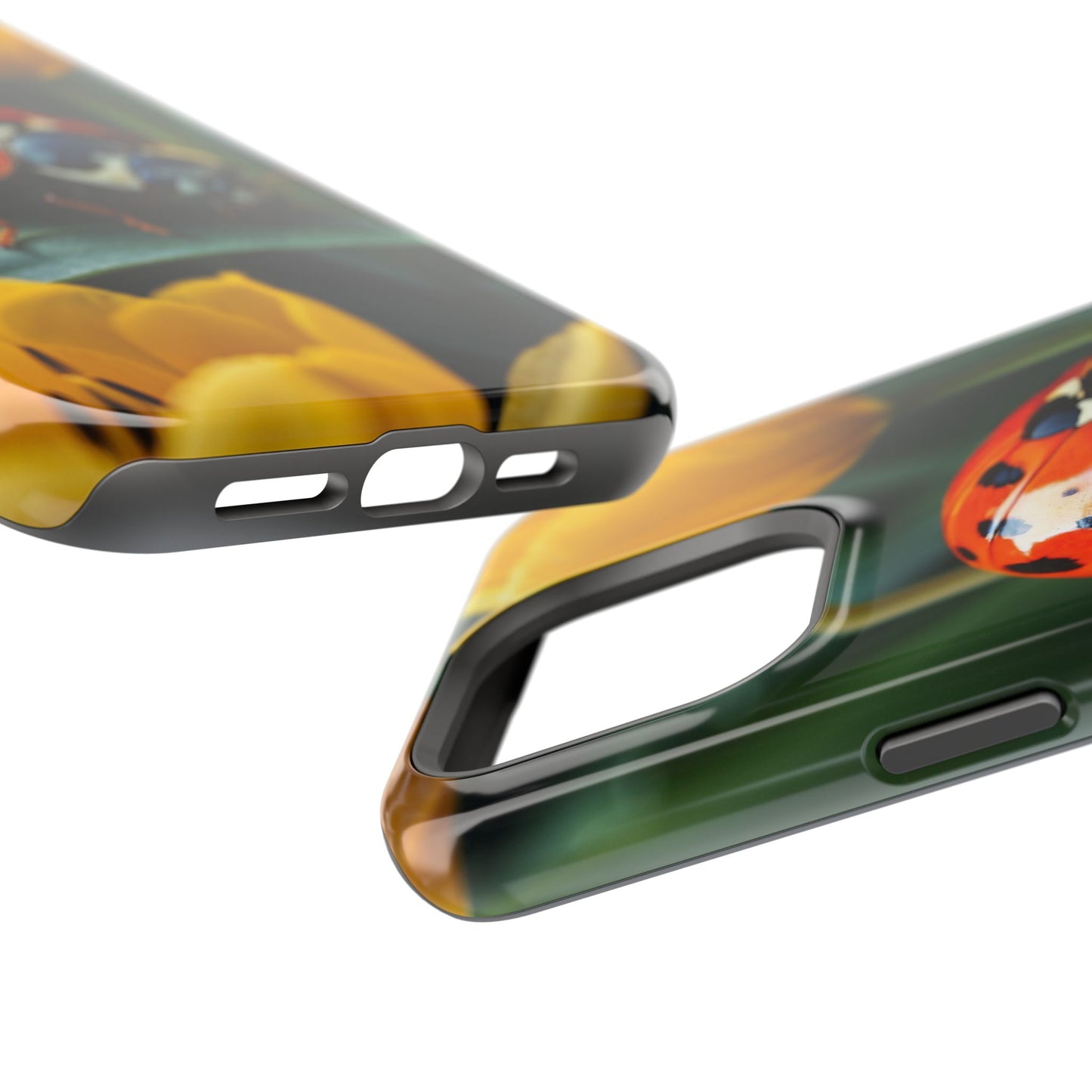 MagSafe iPhone Case: Vibrant Ladybug Amidst a Lush Yellow Flower Garden