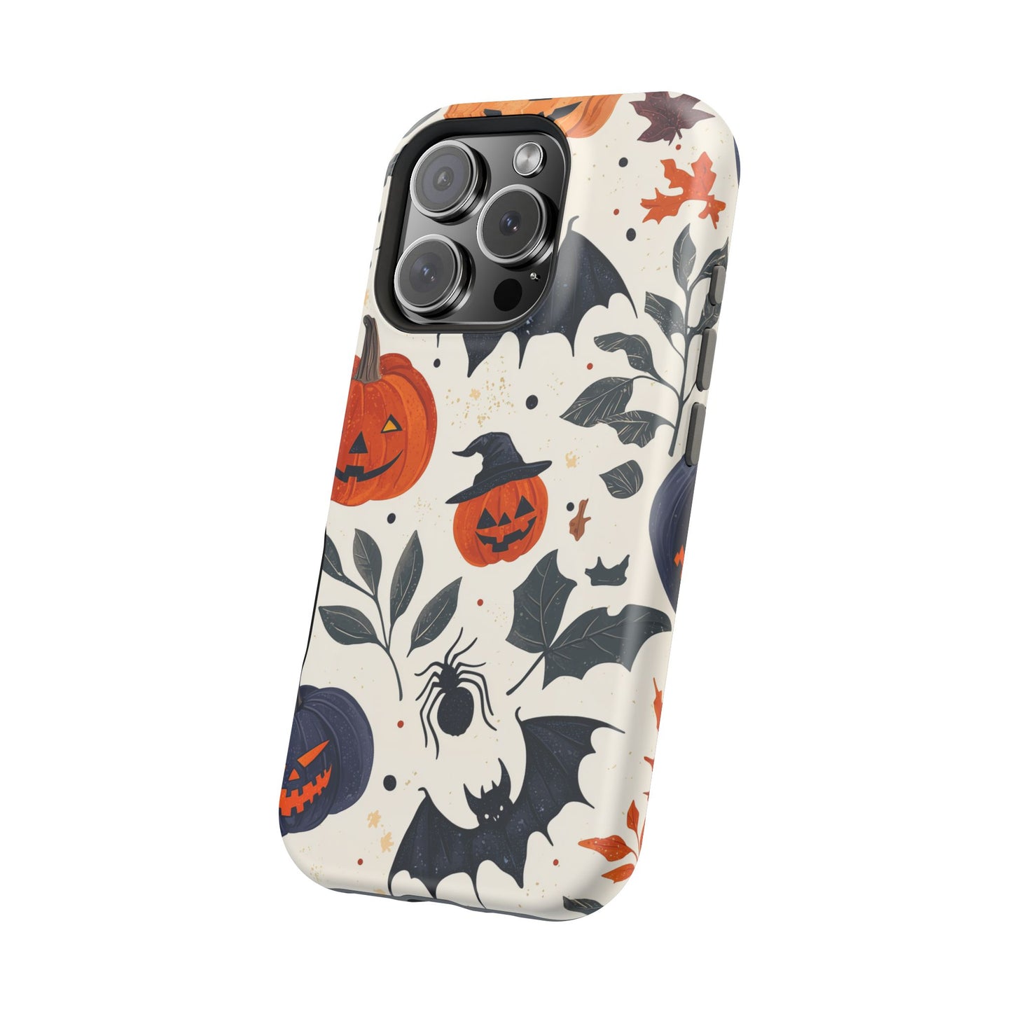 Spooky Halloween MagSafe iPhone Case – Pumpkins, Bats, and Spider Design