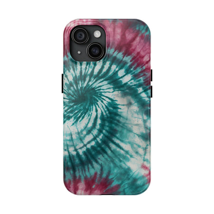 Pink and Teal Tie-Dye iPhone Case – Retro Spiral Design