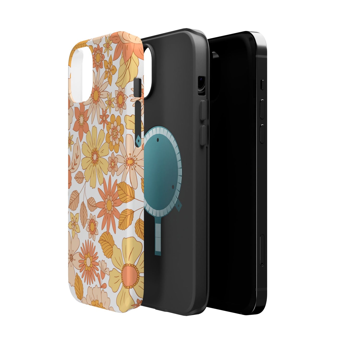 Vintage Floral Bloom MagSafe iPhone Case – Warm Orange & Yellow Retro Flower Design with Matte Finish