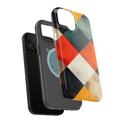 Geometric Retro MagSafe iPhone Case - Colorful Checkered Protective Cover