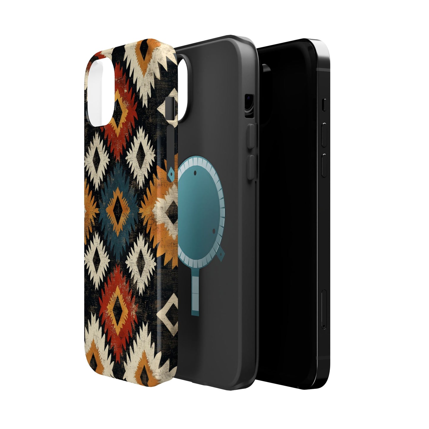 Rustic Tribal Sunburst Tough MagSafe iPhone Case – Vibrant Geometric Design, Dual-Layer Protection