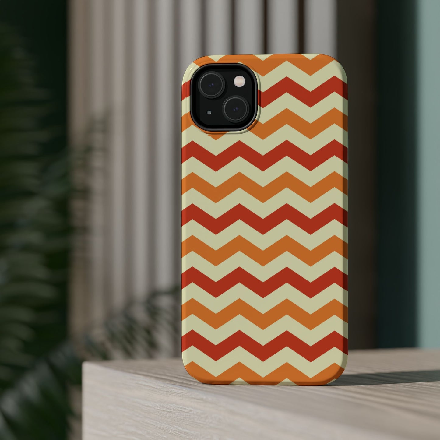 Warm Sunset Chevron – Orange, Red & Cream Geometric MagSafe iPhone Case