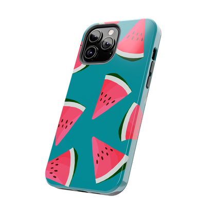 Watermelon Bliss iPhone Case – Vibrant Summer Fruit Design on Teal Background