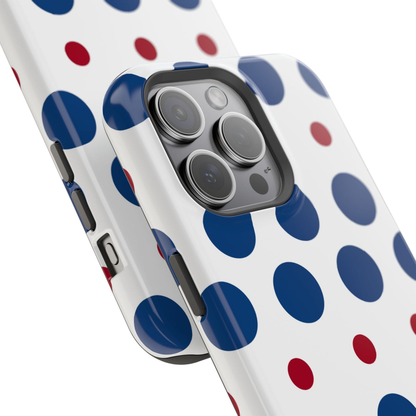 Bold Navy & Red Polka Dot Pattern – MagSafe iPhone Case