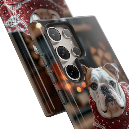 Cozy Bulldog in Sweater Samsung Galaxy Case – Festive Fireplace Protective Cove