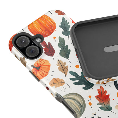 Autumn Harvest MagSafe iPhone Case - Pumpkin and Fall Leaf Design