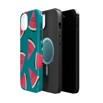 Watermelon Bliss MagSafe iPhone Case – Vibrant Summer Fruit Design on Teal Background