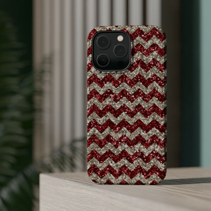 Sparkling Red & White Chevron – Glitter Illusion MagSafe iPhone Case