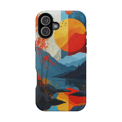 Abstract Autumn Landscape MagSafe iPhone Case – Bold Colorful Sunset Design, Dual-Layer Protection