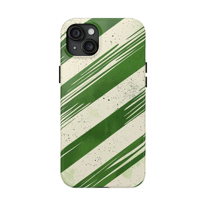 Green Stripes iPhone Case – Bold Diagonal Brushstroke Design - BOGO Cases