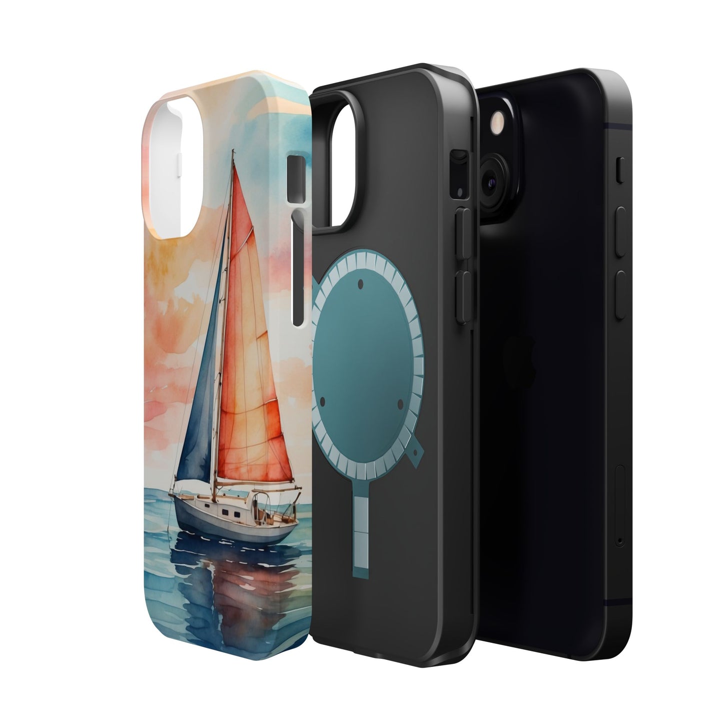 Sunset Sail MagSafe iPhone Case – Watercolor Sailboat and Sky Design