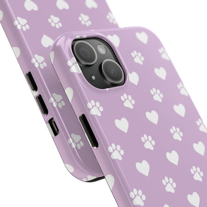 Purple Hearts & Paw Prints - Cute Pet Lover iPhone Case