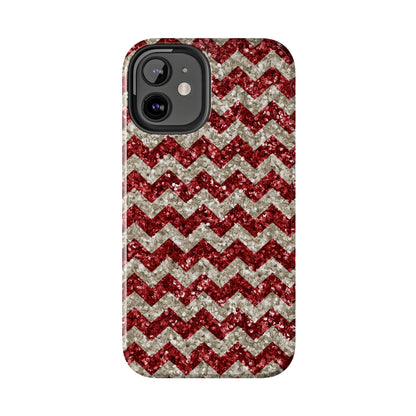 Sparkling Red & White Chevron – Glitter Illusion iPhone Case