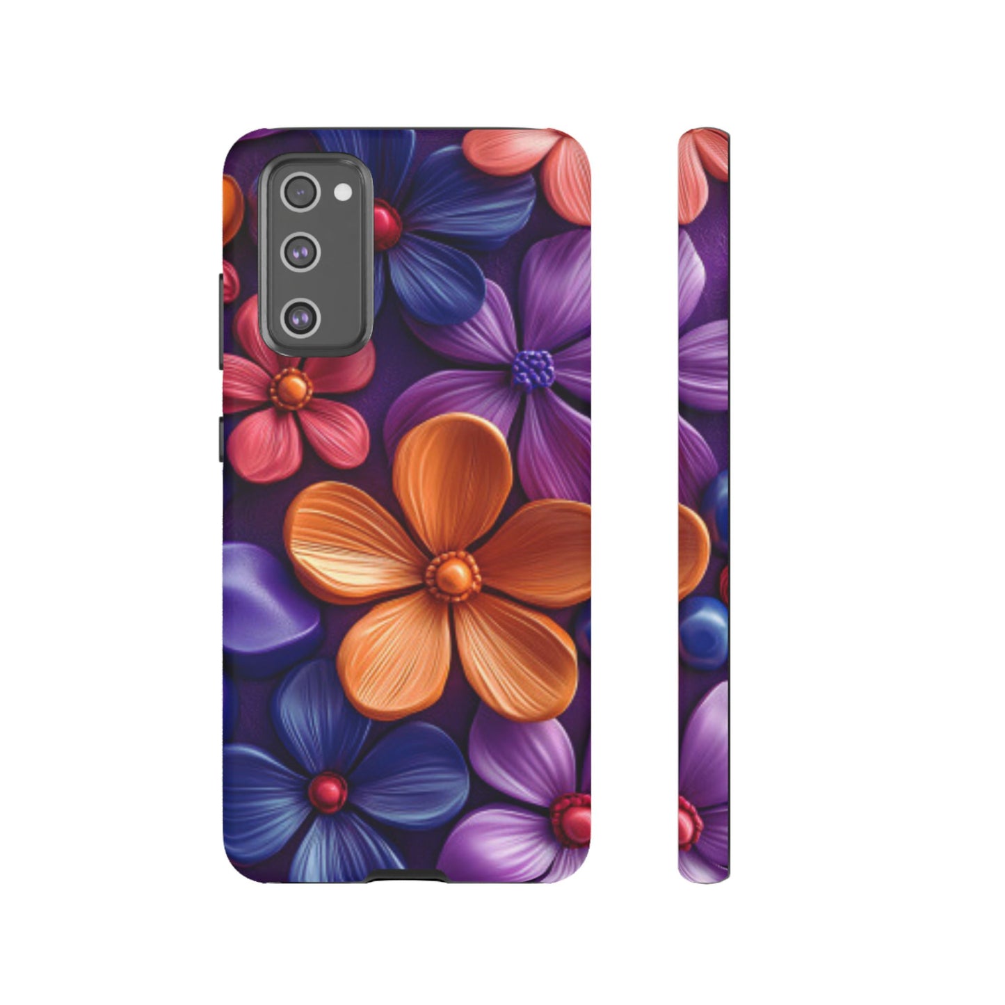 Bold Floral 3D Samsung Galaxy Case – Vivid Purple and Orange Flower Design, Shock - Resistant - BOGO Cases