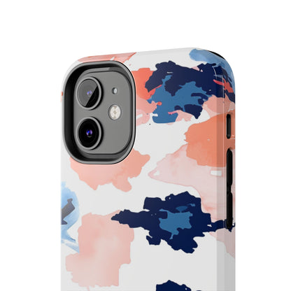 Abstract Coral & Navy Watercolor Design – iPhone Case