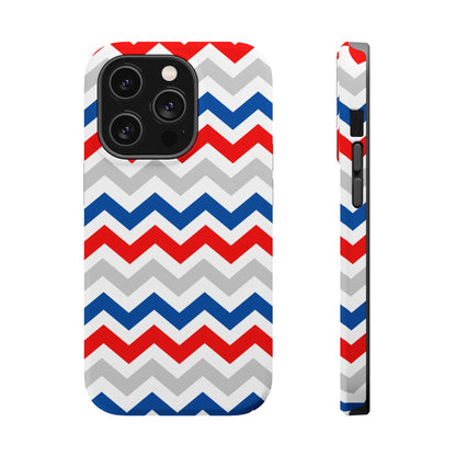 Patriotic Red, White & Blue Chevron – MagSafe Compatible iPhone Case