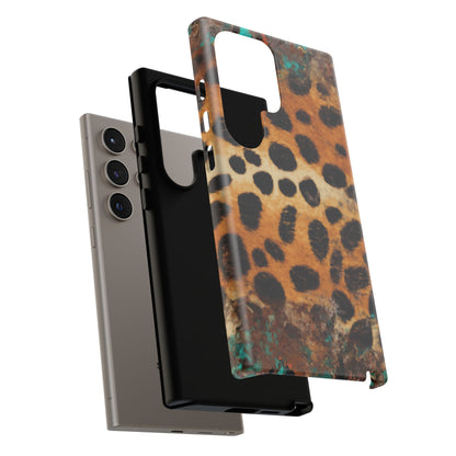 Rustic Leopard Print Tough Samsung Galaxy Case – Distressed Turquoise and Animal Pattern with Dual-Layer Protection