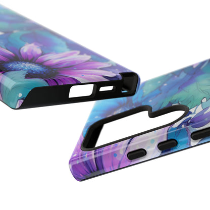 Purple & Teal Watercolor Floral Samsung Galaxy Case - Artistic Flower Design