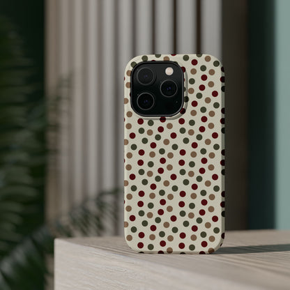 Festive Red & Green Polka Dots on Cream – MagSafe iPhone Case