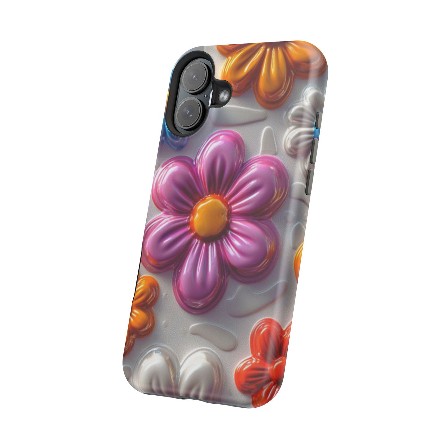 Glossy 3D Floral MagSafe iPhone Case – Colorful Flower Pattern, Durable Protection