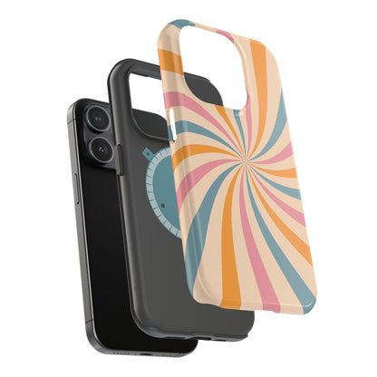 Retro Swirl Pattern MagSafe iPhone Case – Bold 70s Vibe in Pink, Orange, and Orange