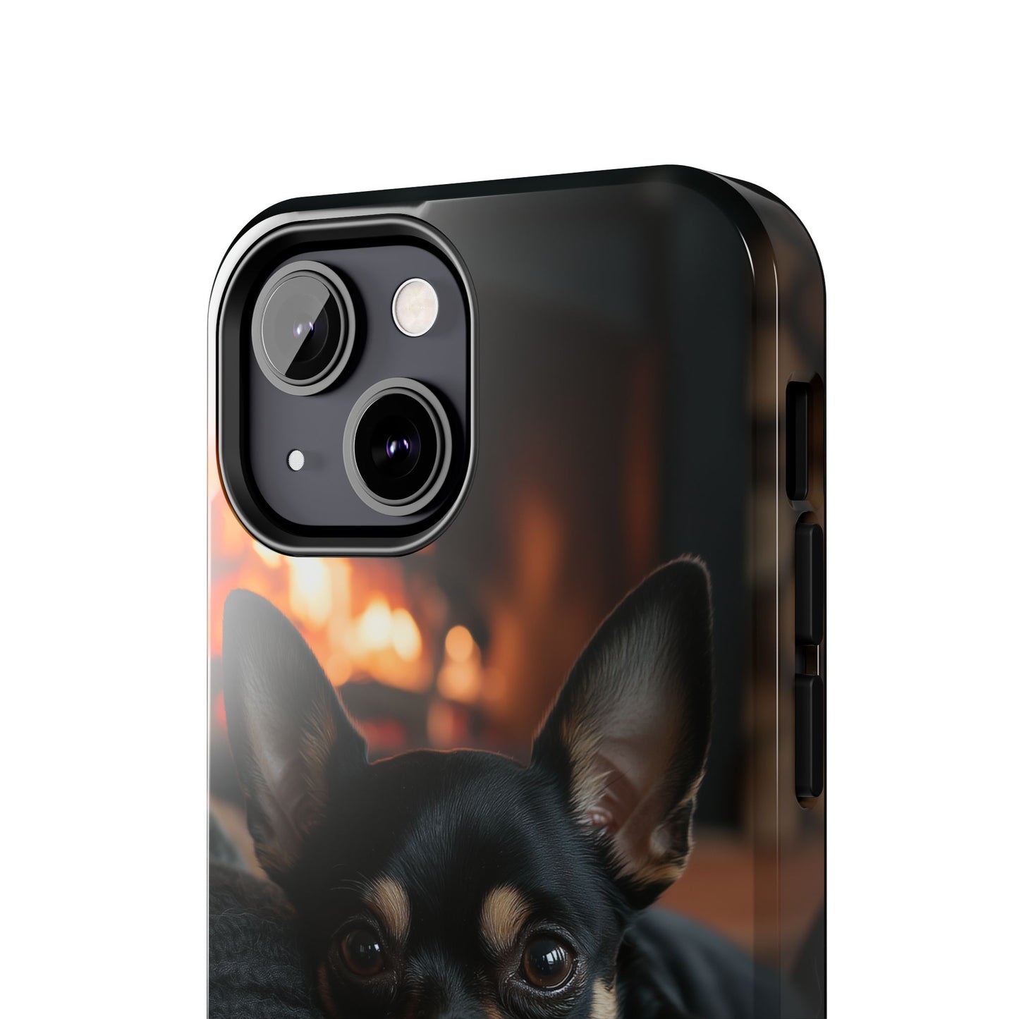 Cozy Chihuahua Fireplace iPhone Case – Warm and Stylish Design