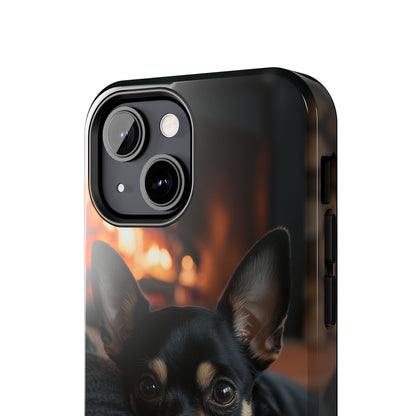 Cozy Chihuahua Fireplace iPhone Case – Warm and Stylish Design