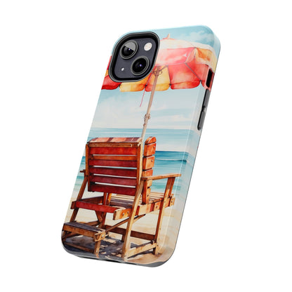 Beachfront Sunset Lounge iPhone Case – Vibrant Watercolor Design