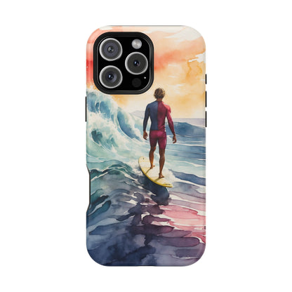 Surfer’s Sunset Wave MagSafe iPhone Case – Vibrant Watercolor Design