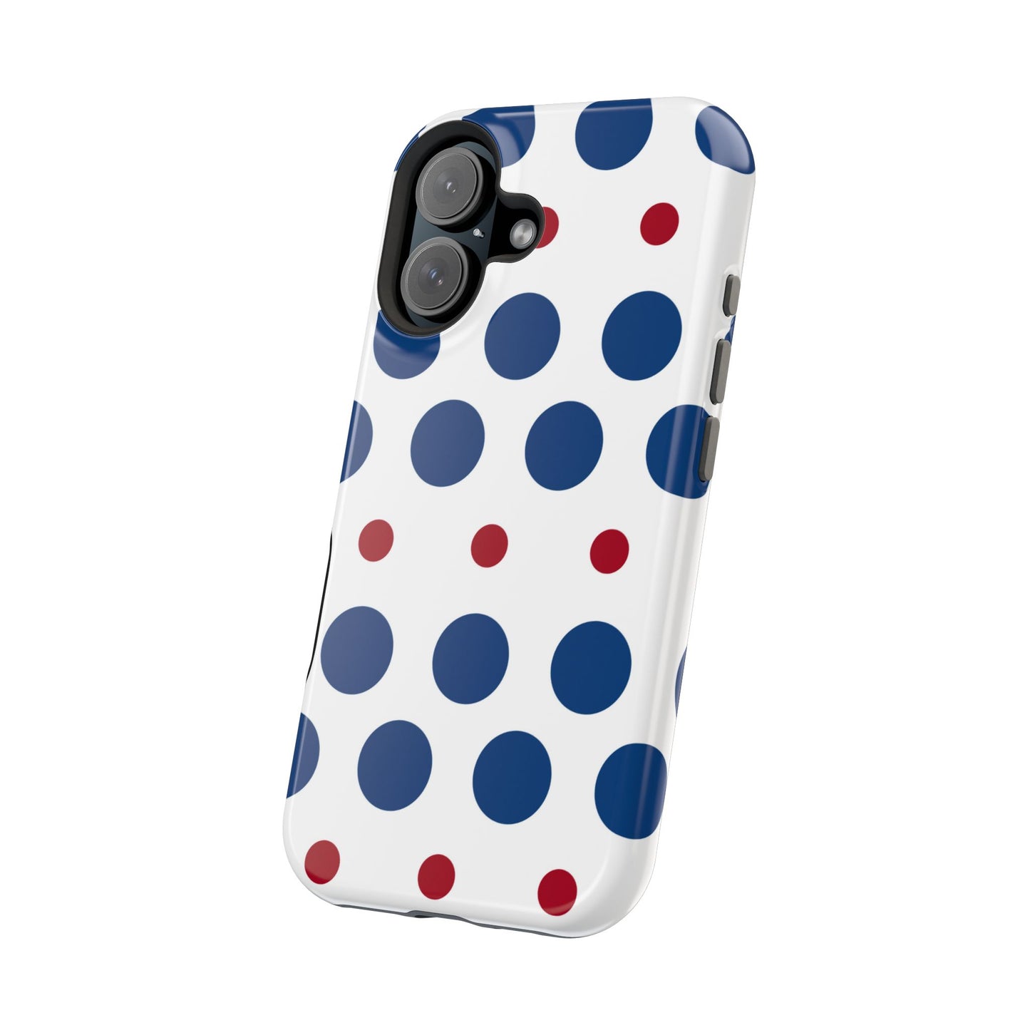 Bold Navy & Red Polka Dot Pattern – MagSafe iPhone Case