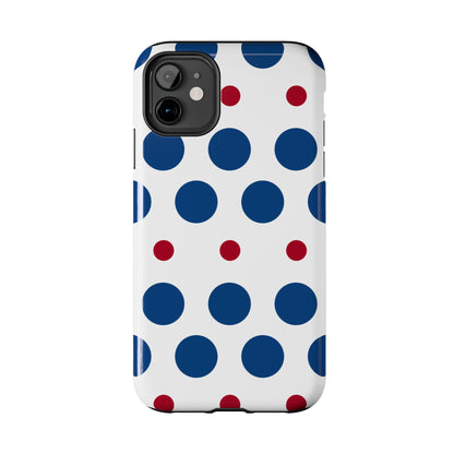 Bold Navy & Red Polka Dot Pattern – iPhone Case