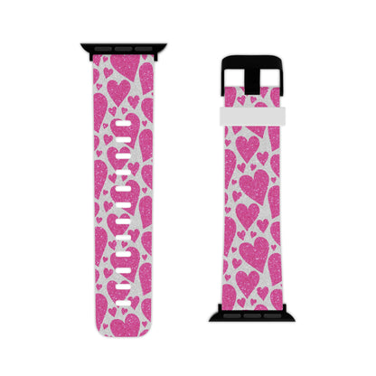  Pink Glitter Hearts Pattern Apple Watch Band