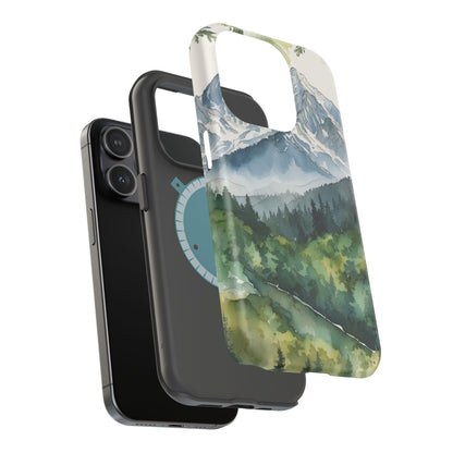 Watercolor Alpine Mountainscape - MagSafe iPhone Case