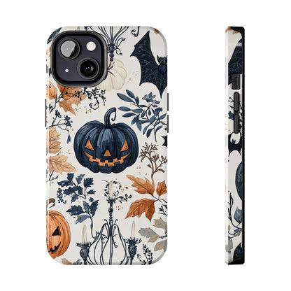 Vintage Halloween iPhone Case – Dark Jack-o'-Lanterns, Bats, and Autumn Leaves Design