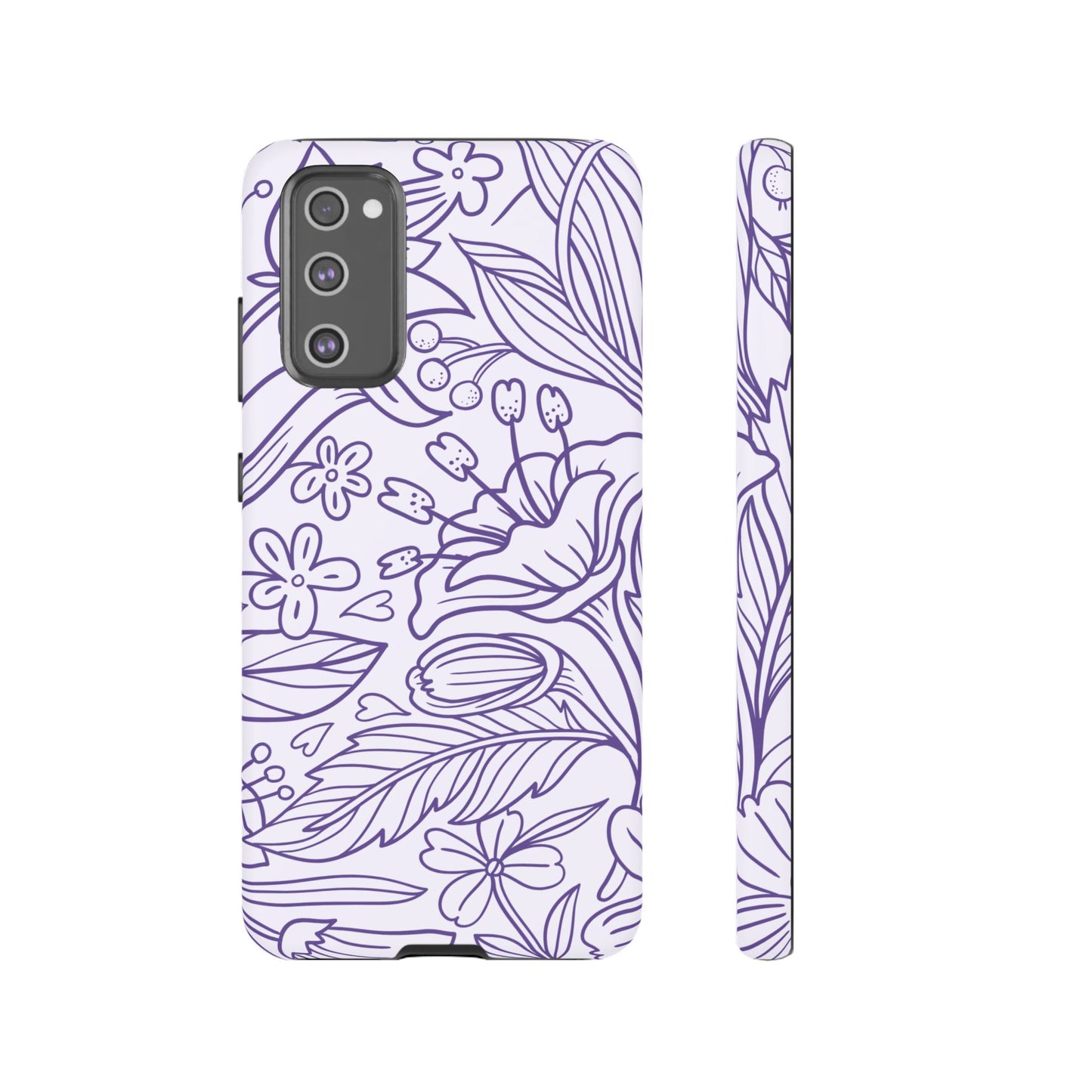 Lavender Floral Line Art Tough Samsung Galaxy Case – Minimalist Botanical Design with Dual-Layer Protection