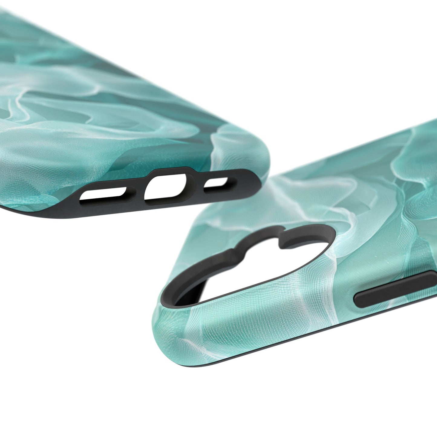 Elegant Flowing Teal Fabric MagSafe iPhone Case – Soft Waves Design