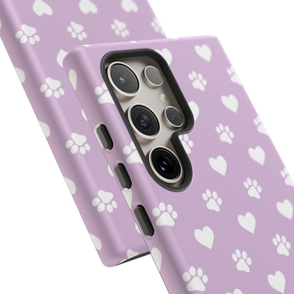 Purple Hearts & Paw Prints - Cute Pet Lover Phone Case