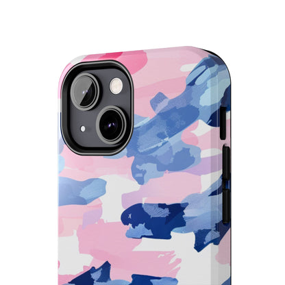 iPhone Case: Dynamic Pink & Navy Brushstroke Art