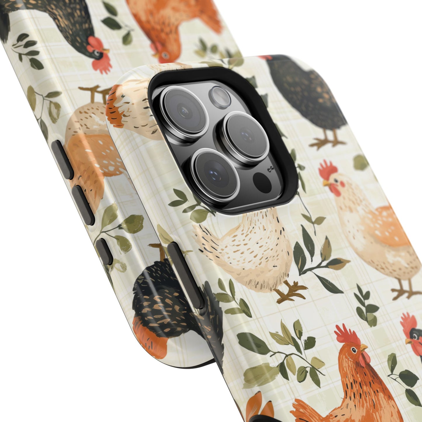 MagSafe iPhone Case: Vintage Chicken Farmhouse Case – Rustic Leaves Design