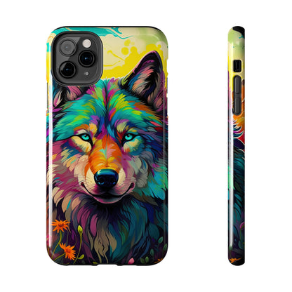 Rainbow Wolf in Bloom – iPhone Case with Vivid Nature Design