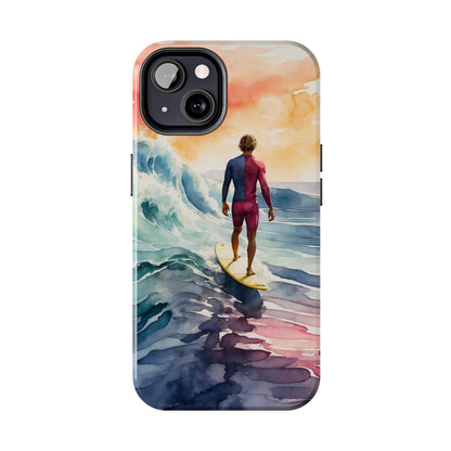 Surfer’s Sunset Wave iPhone Case – Vibrant Watercolor Design