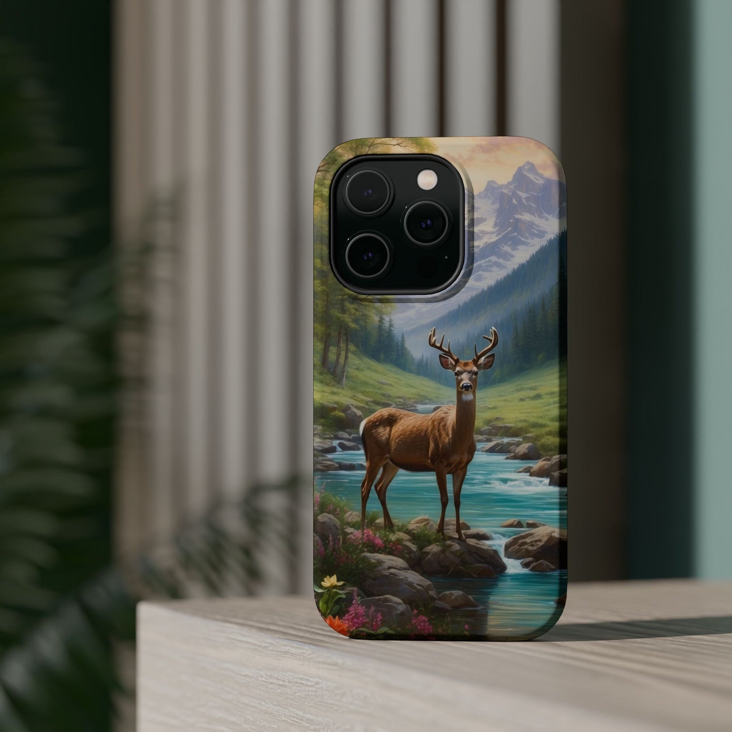 Alpine Serenity – Stag in Mountain Bliss MagSafe iPhone Cases