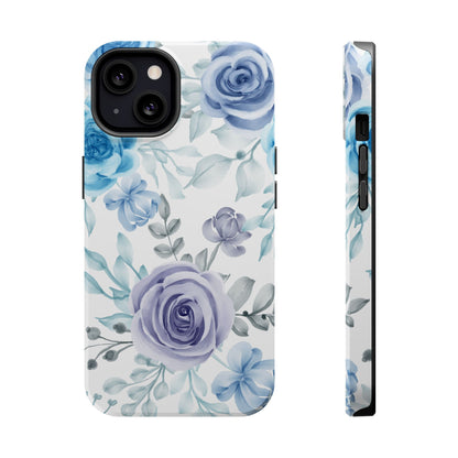 Elegant Blue & Violet Roses MagSafe Case – Artistic Floral Protection with Magnetic Charging Compatibility