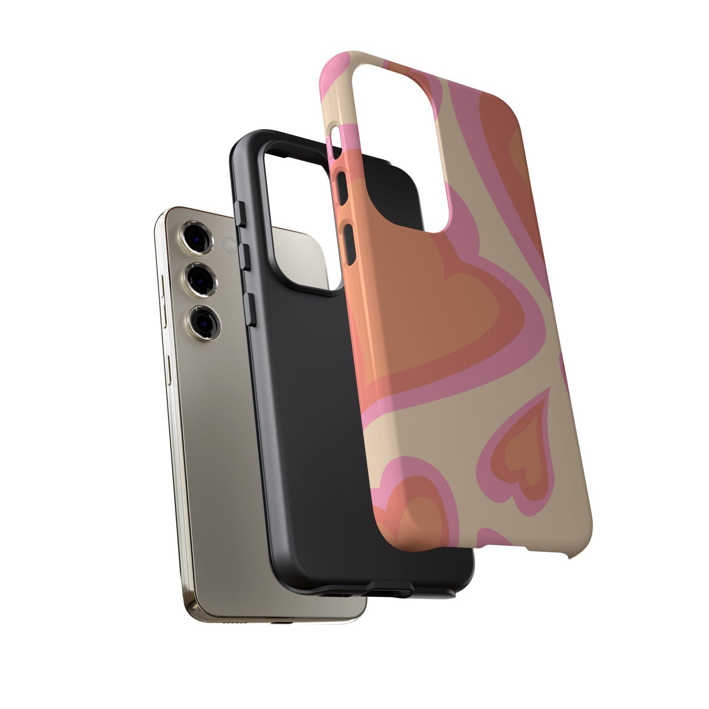 Retro Pink Hearts Samsung Galaxy Case – Shock-Resistant, Matte Finish, Dual-Layer Protection