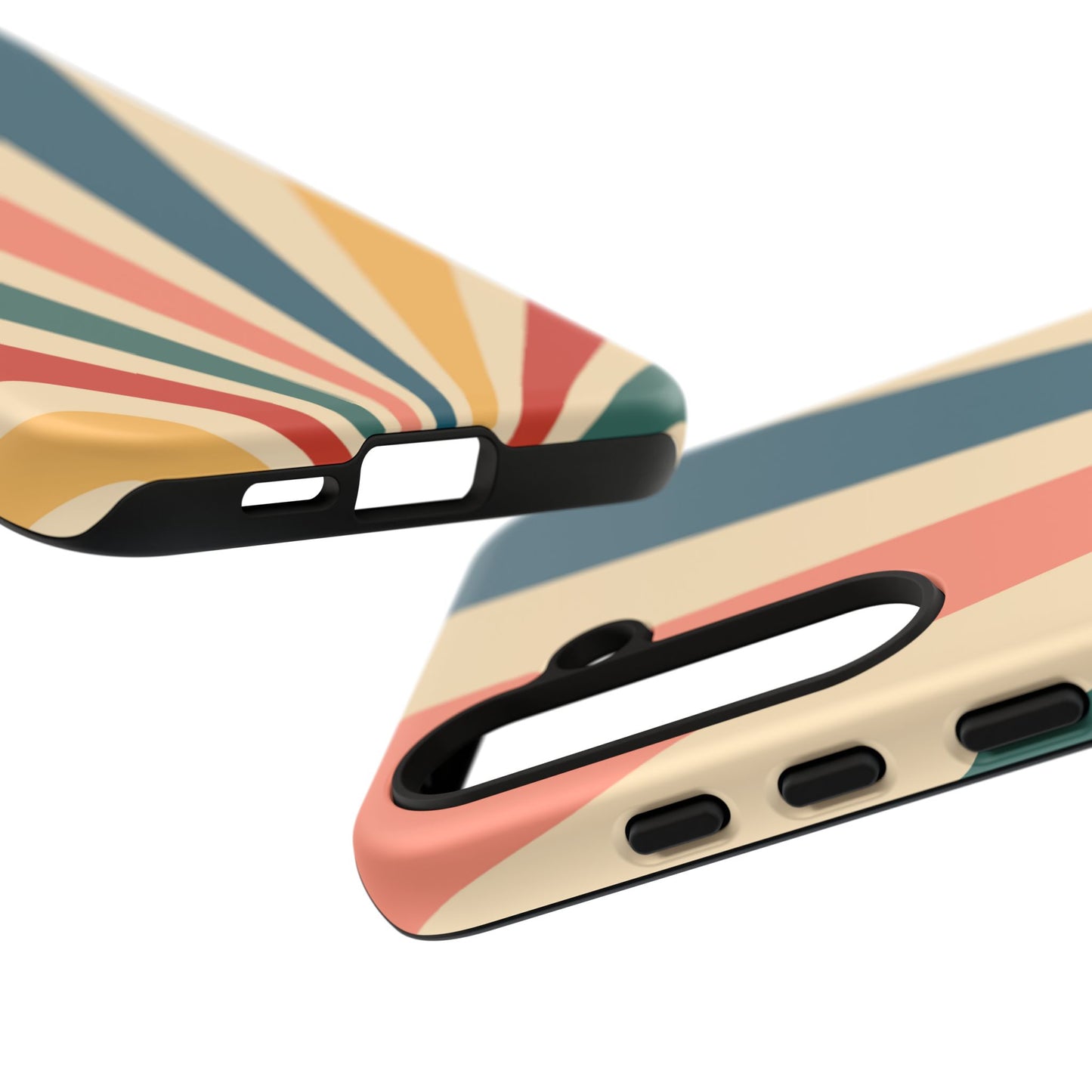 Retro Sunbeam Samsung Galaxy Case – 70s-Inspired Radiating Stripes in Coral, Teal, and Mustard